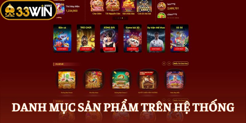 Danh mục sản phẩm giải trí trên hệ thống